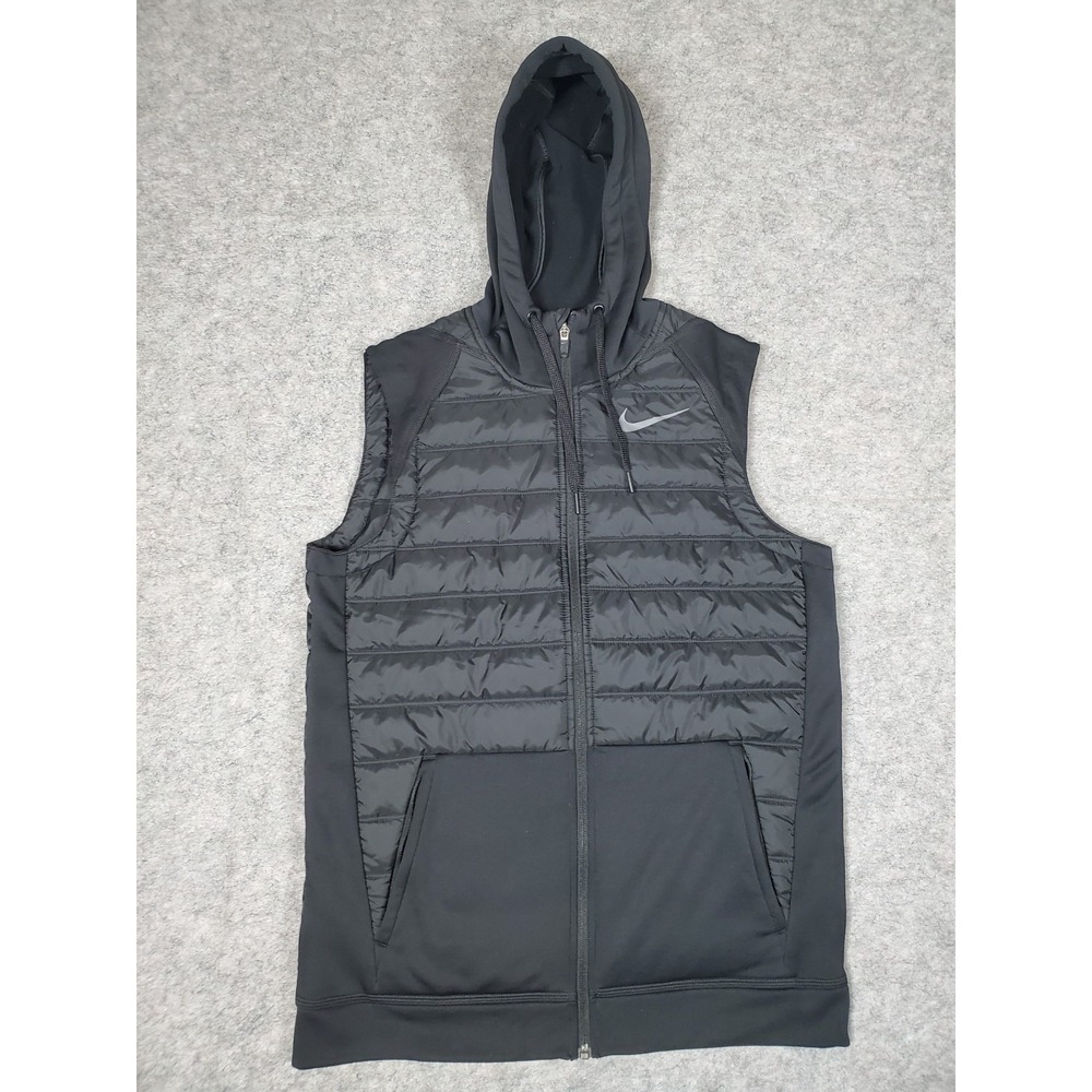 Nike Winterized Insulated Puffer Vest Small Black Quilted Therma Fit BV4534 Hood